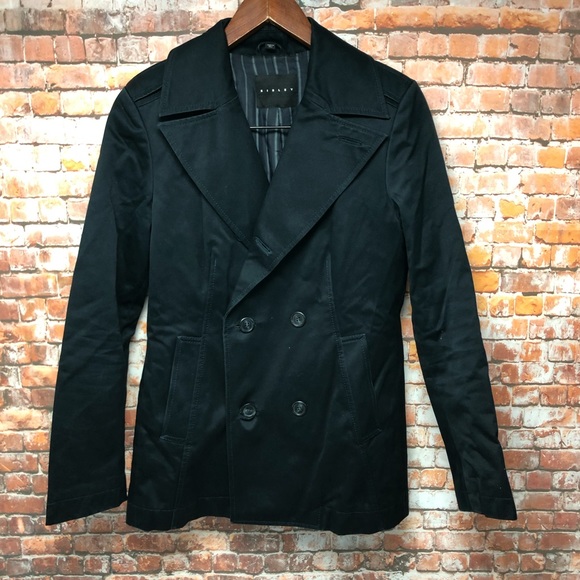Sisley Other - SISLEY Men’s Trench Coat size Small Fitted Black